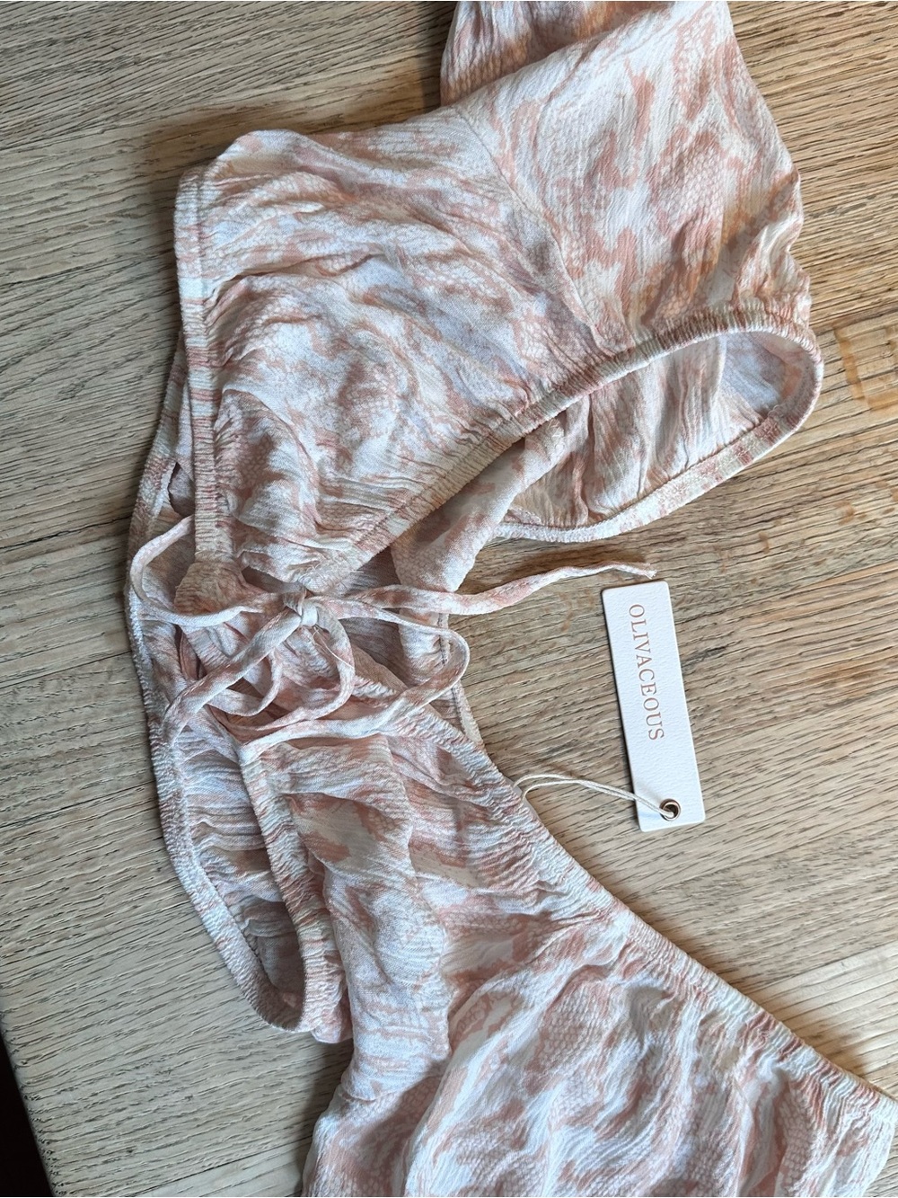 Olivaceous Blush Marble Tie-Front Bandeau Bralette